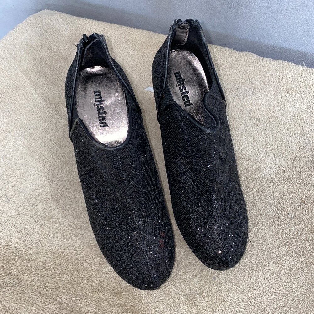 Unlisted Black Sequin Ankle Booties Size 8M – Sparkle Party Heels - Picture 2 of 8
